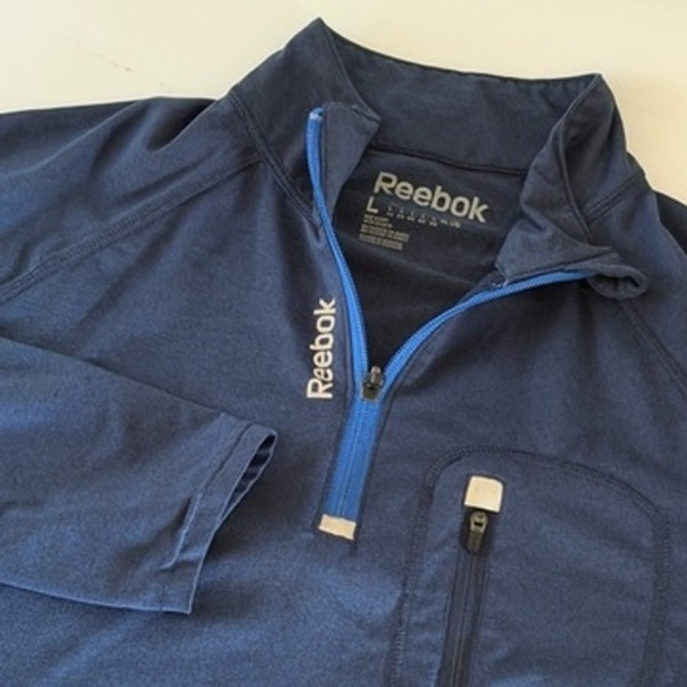 Reebok Mens Quarter Zip Pullover Navy Blue Long Sleeve Performance Shirt Large